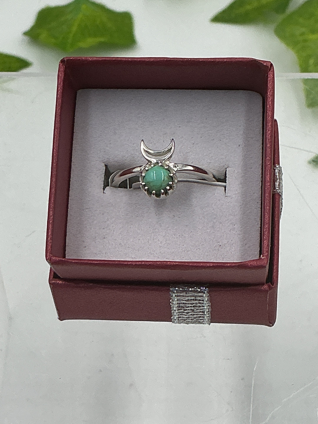 Sterling Silver Turquoise Crescent Moon Ring - Size 7