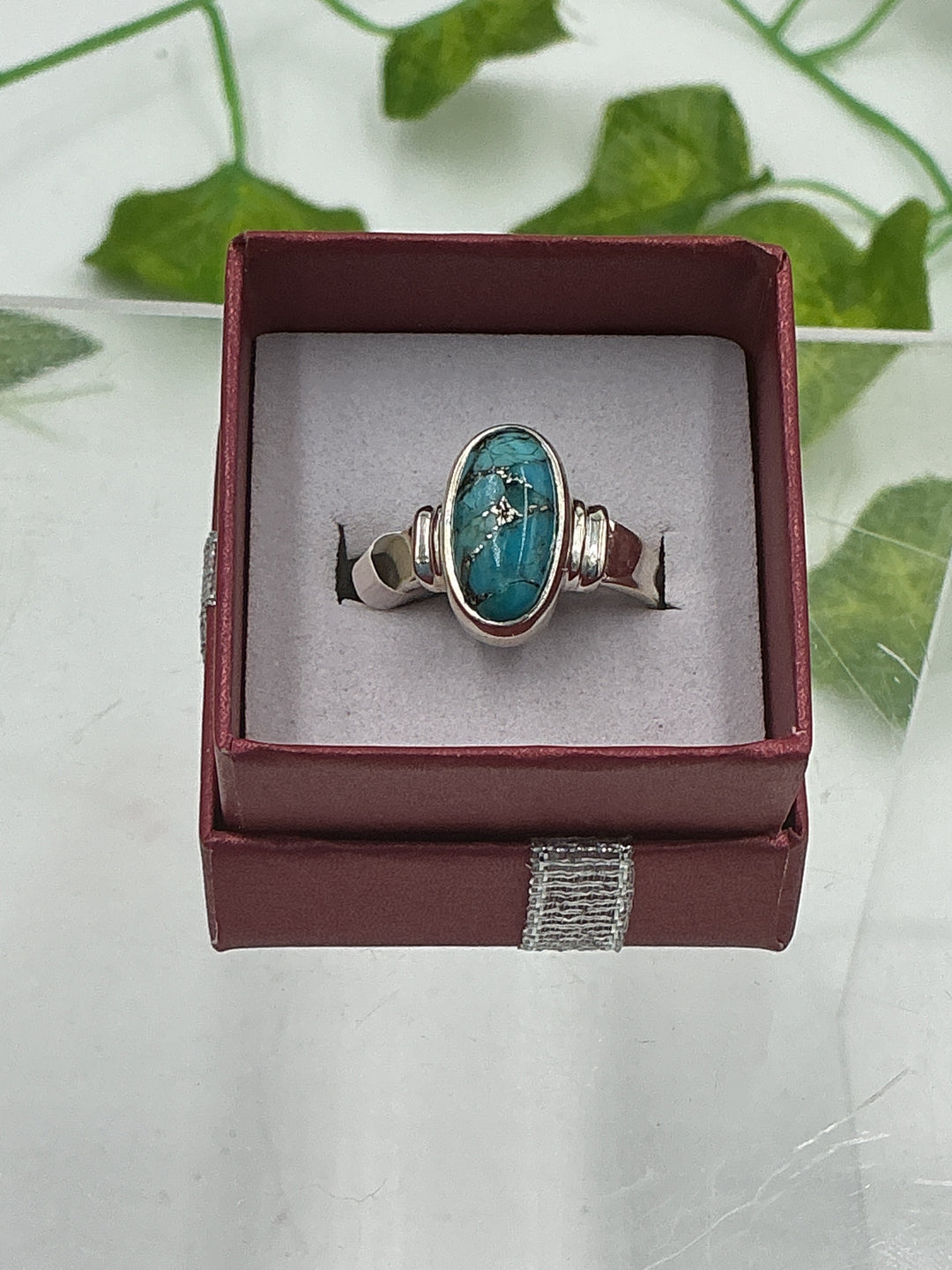Sterling Silver Turquoise Oval Wide Band Ring - Size 8
