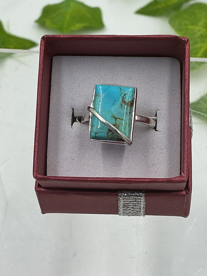 Sterling Silver Turquoise Rectangle Inlay Ring