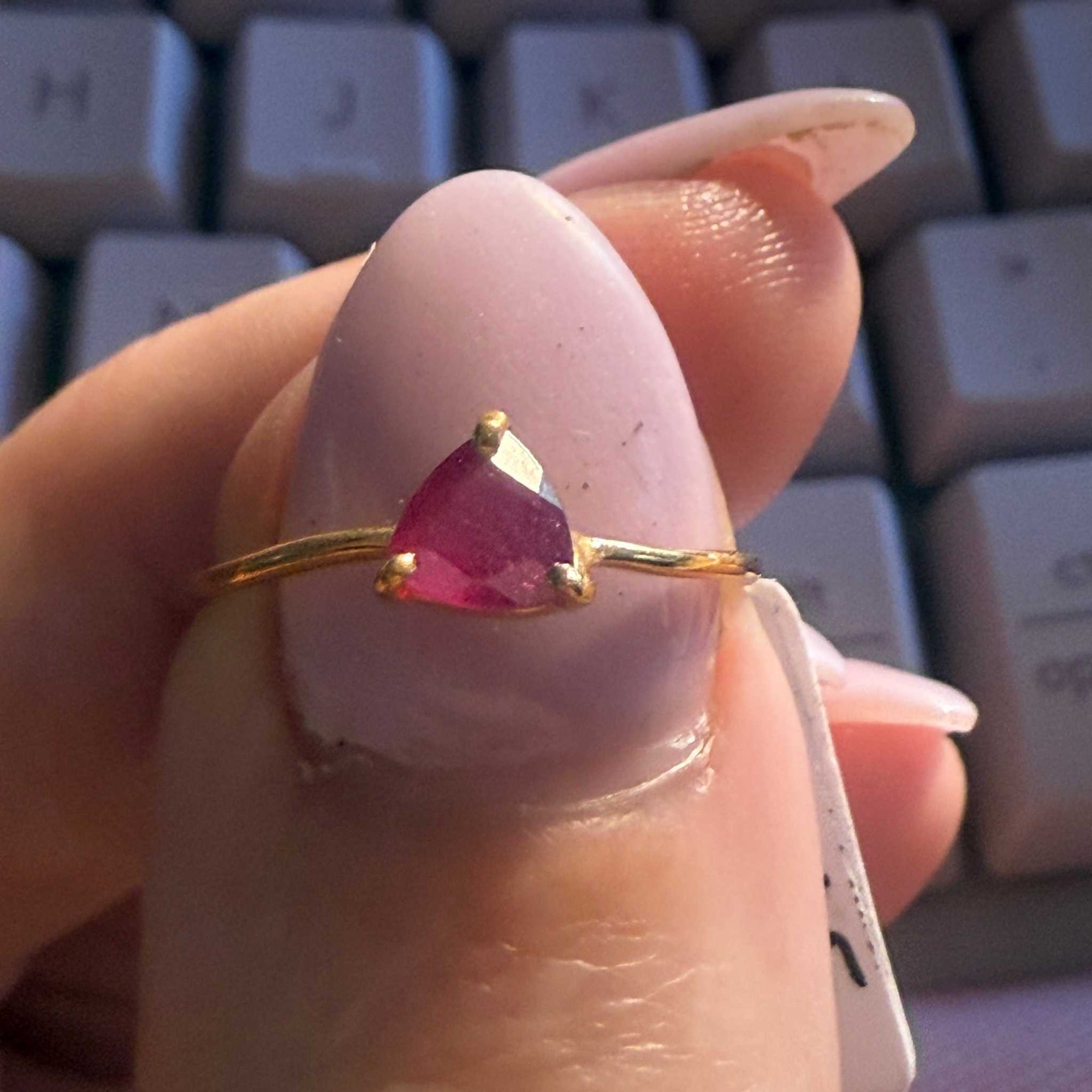 Trillion Ruby Minimalist Ring | 18k Gold Vermeil