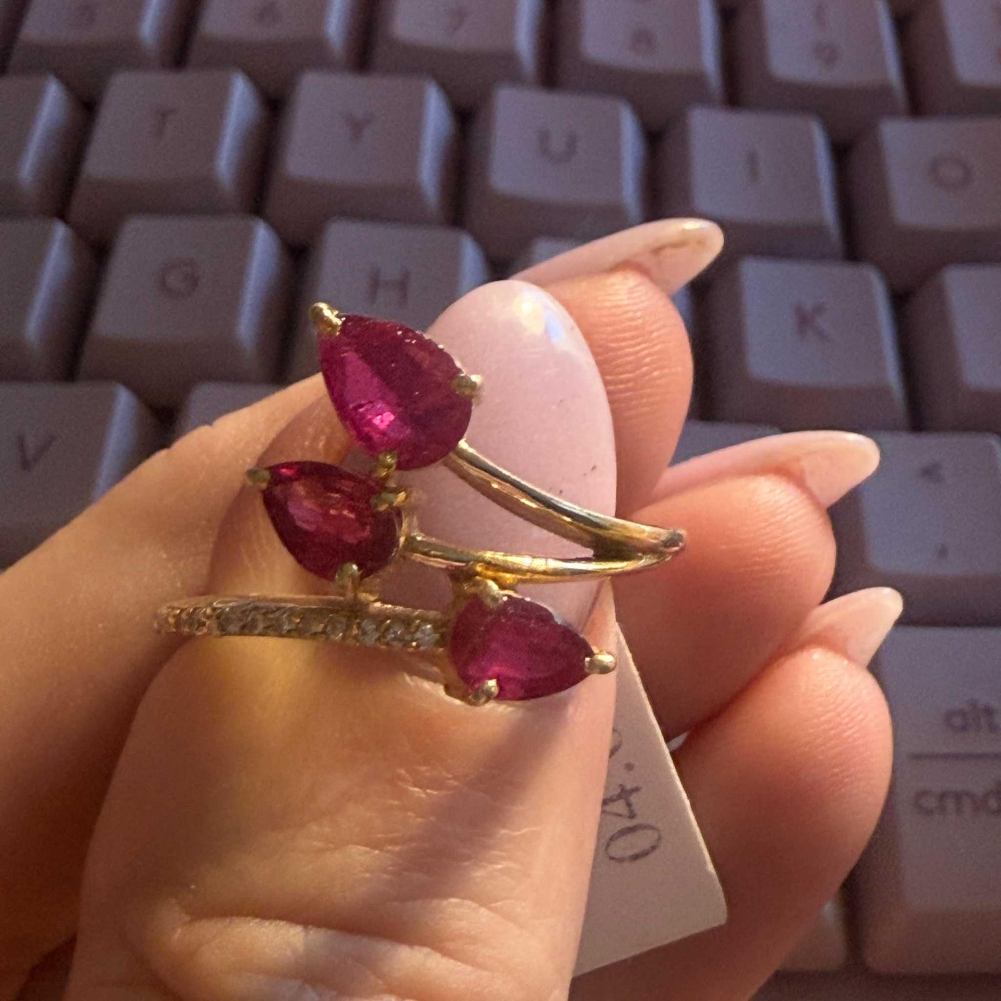Triple Teardrop Ruby Ring | Gold Vermeil