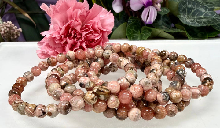 Rhodochrosite A Round Bead Bracelet 6mm - Compassionate Love