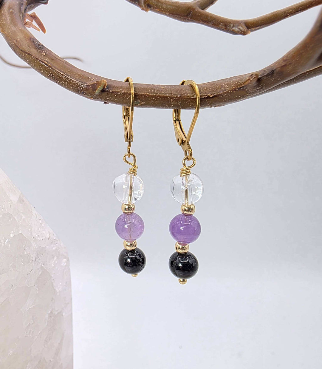SACRED SPACE -Clear Quartz, Amethyst, Black Onyx Jewelry Set