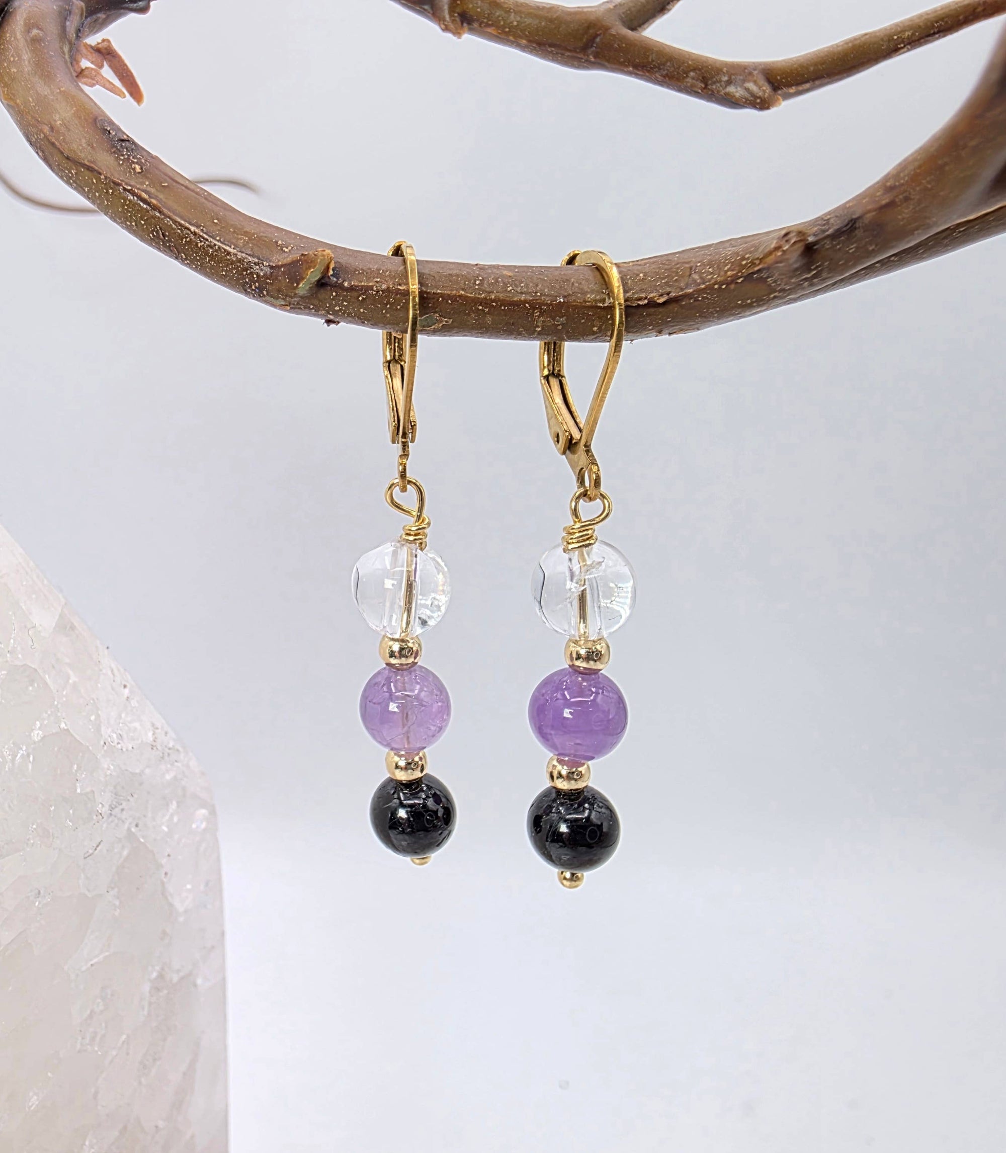 SACRED SPACE -Clear Quartz, Amethyst, Black Onyx Jewelry Set