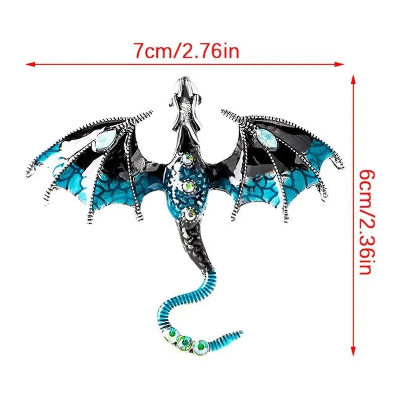 Fantasy Dragon Brooch – Enamel &amp; Rhinestone Pin