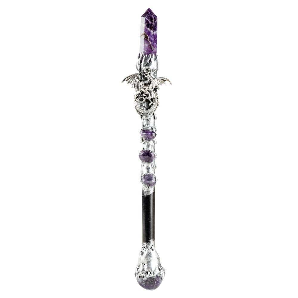 Dragon Wand with Amethyst, 10.25" long, spiritual meditation tool by Benjamin International.