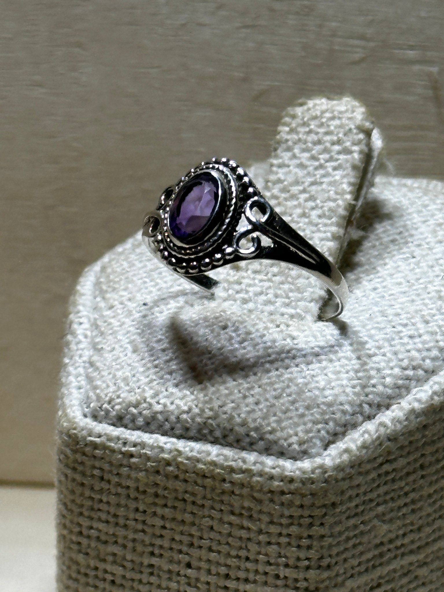 Amethyst Faceted Oval Dainty Ring - Sacred Crystals Rings