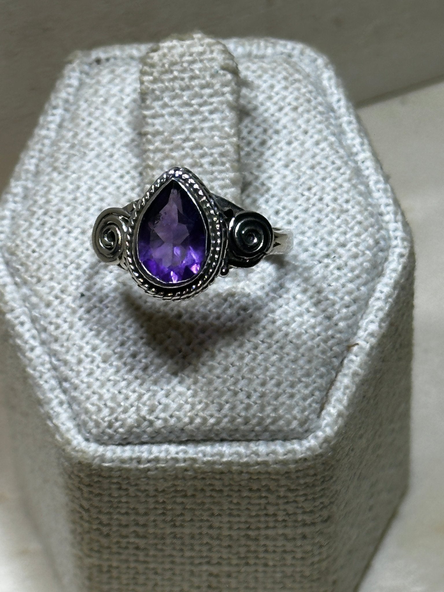 Amethyst Faceted Tear Dainty Ring - Sacred Crystals Rings
