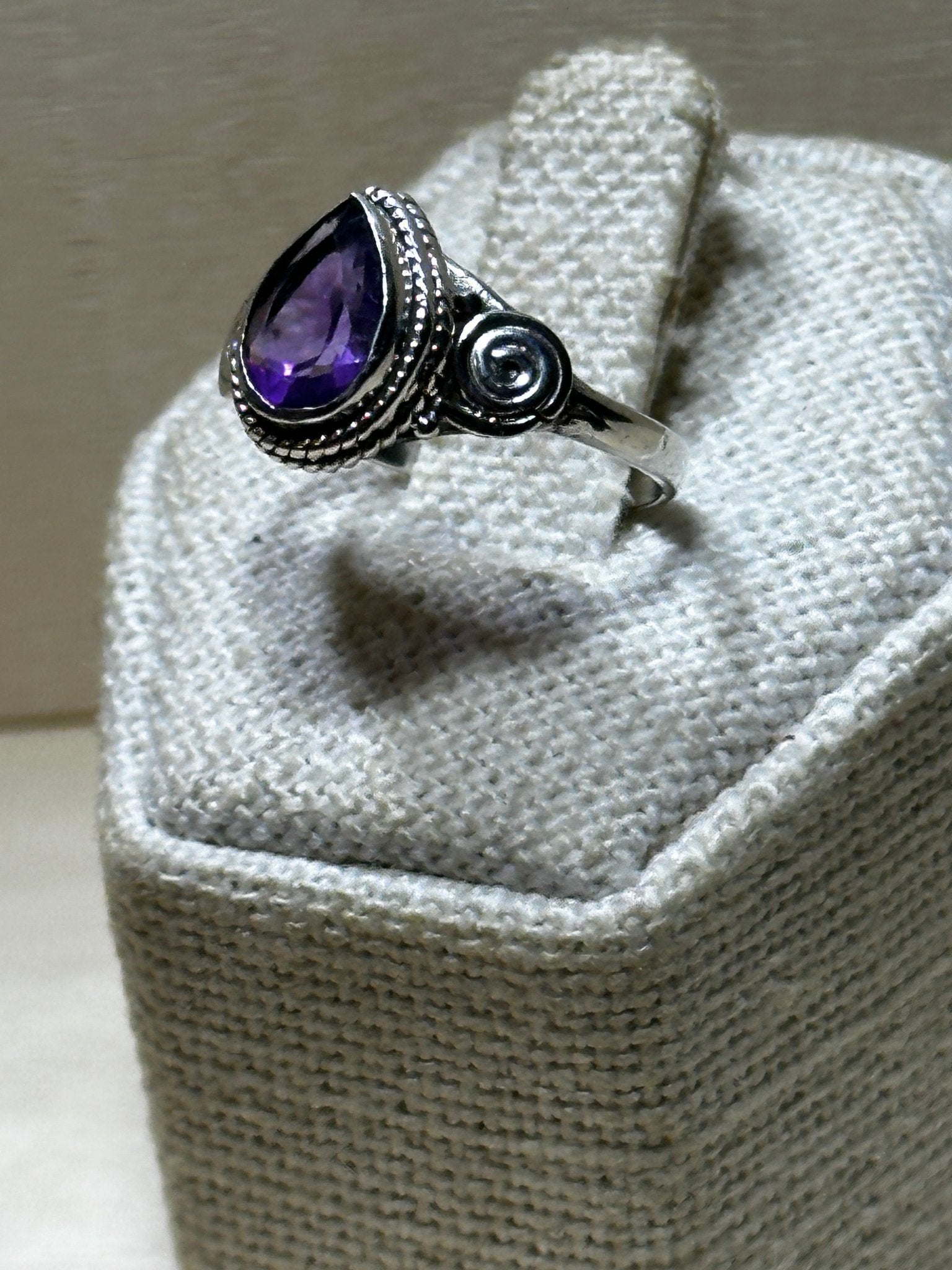 Amethyst Faceted Tear Dainty Ring - Sacred Crystals Rings