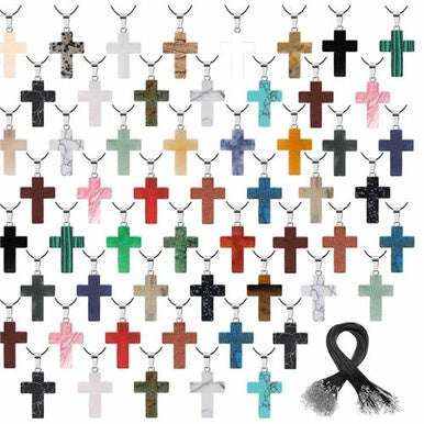 Assorted Gemstone Cross Necklace - Sacred Crystals Chains and Necklaces