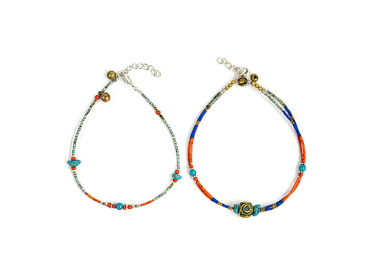 Tibetan Stone Assorted Pattern Anklet Bracelet