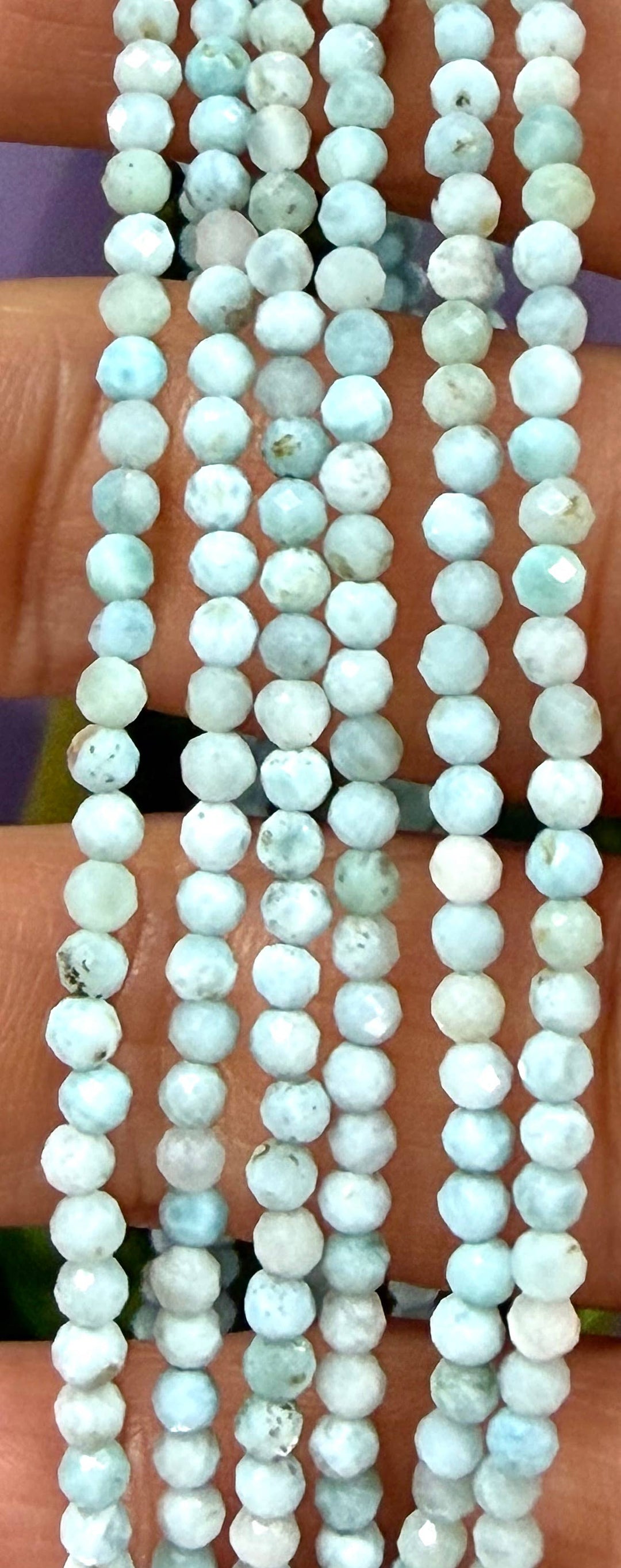 2mm Faceted Natural Larimar Anklet Stainless Steel Clasp - Dolphin Dancer