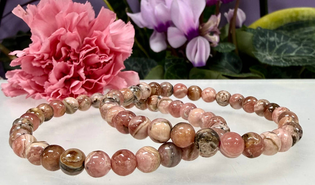Rhodochrosite A Round Bead Bracelet 6mm - Compassionate Love