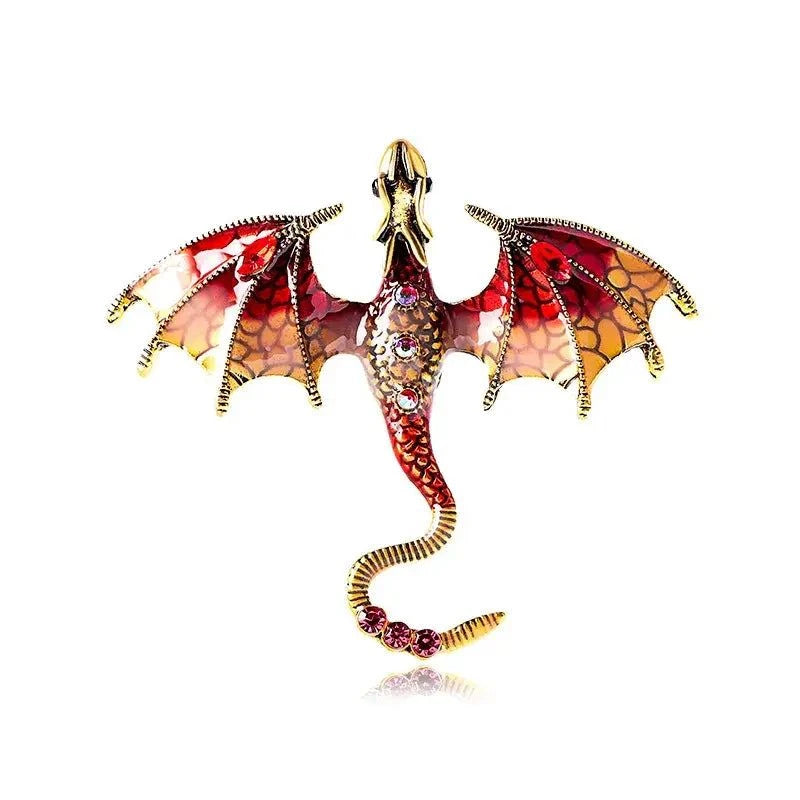 Fantasy Dragon Brooch – Enamel &amp; Rhinestone Pin