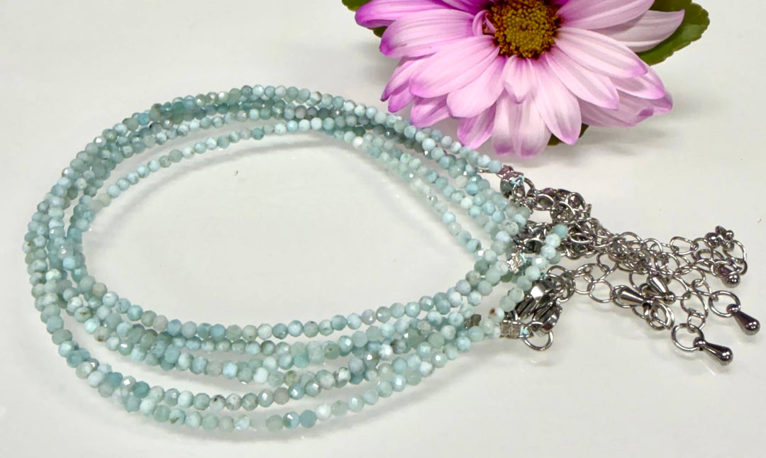 2mm Faceted Natural Larimar Anklet Stainless Steel Clasp - Dolphin Dancer