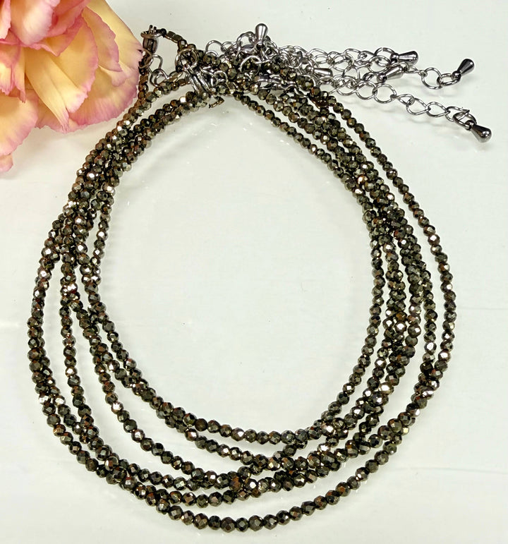 2mm Faceted Natural Pyrite Anklet w Stainless Steel Clasp - Abundance Empowered