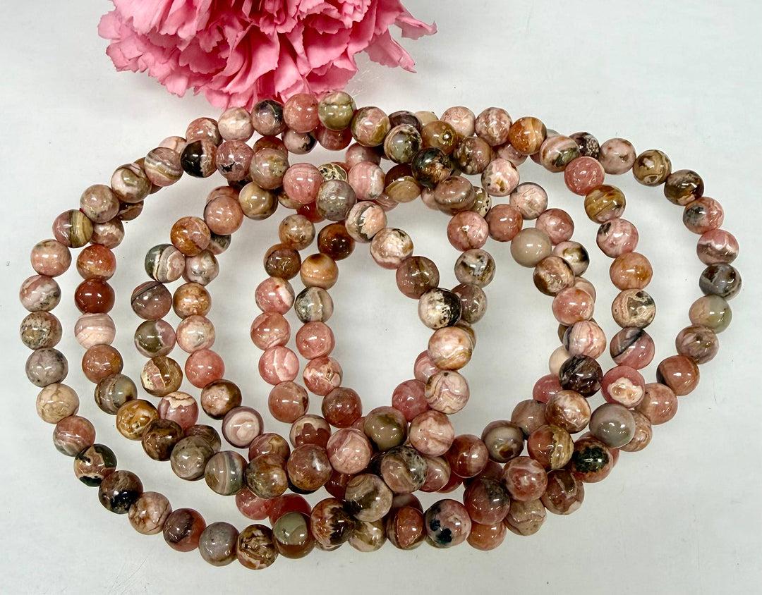 Rhodochrosite A Round Bead Bracelet 6mm - Compassionate Love