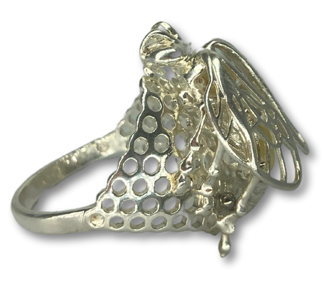 Baltic Amber Wasp Queen Ring | Fossilized Resin Jewelry