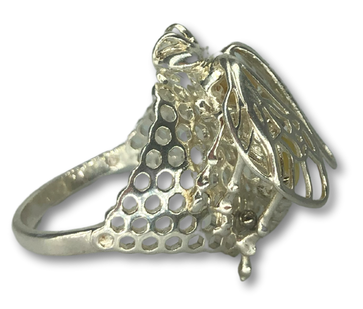Baltic Amber Wasp Queen Ring | Fossilized Resin Jewelry