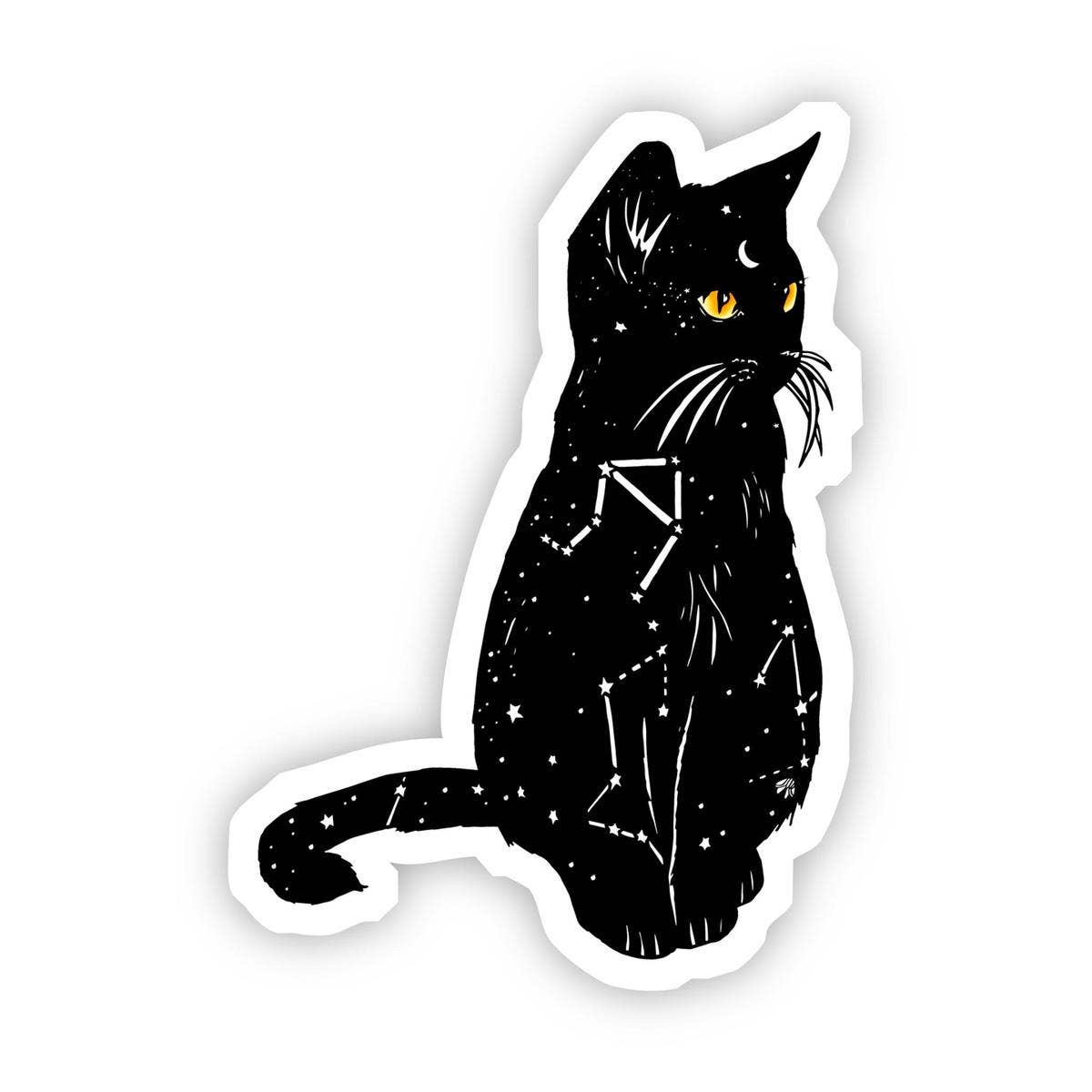 Black Cat with Yellow Eyes and Constellation Sticker - Sacred Crystals Stickers