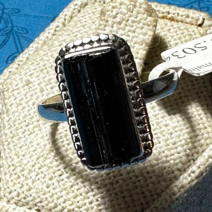Black Tourmaline Ring Size 10 (05.5034) - Sacred Crystals Rings