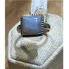 Blue Lace Agate Ring Size 9 - "Square Fringe" - Sacred Crystals Rings