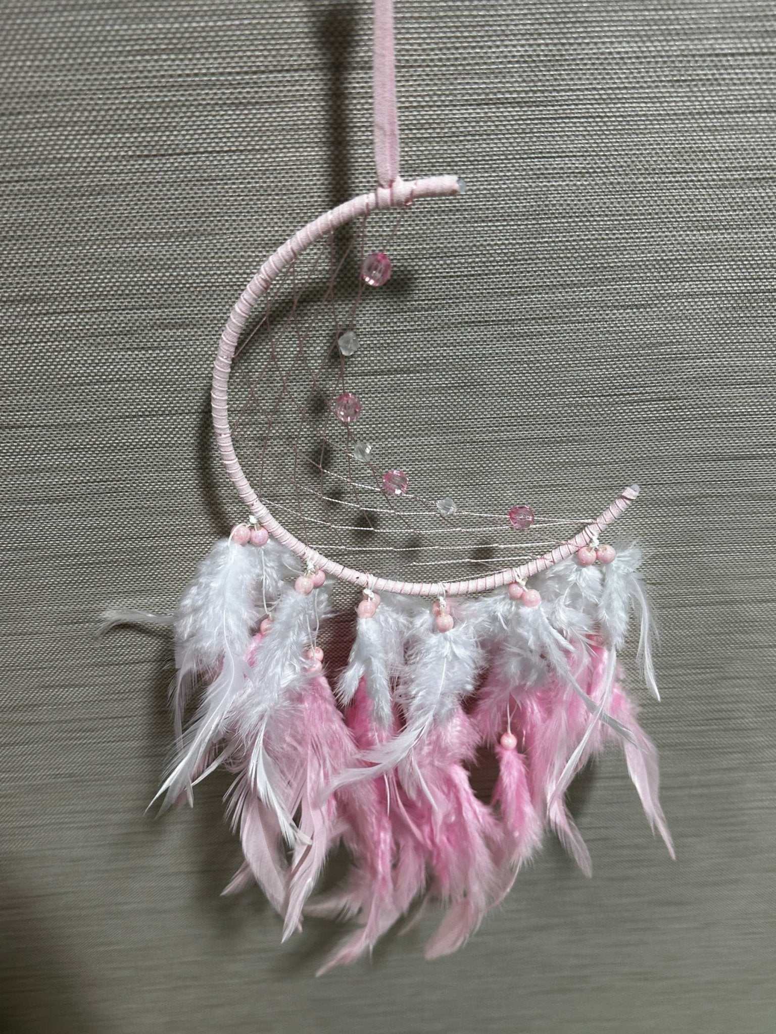 Blush Moon Dreamcatcher with Pink Aura Beads - Sacred Crystals Dreamcatchers