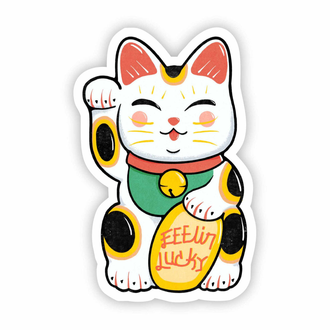 "Feelin Lucky Japanese lucky cat vinyl sticker, waterproof and durable, 2.1 x 3 inches"