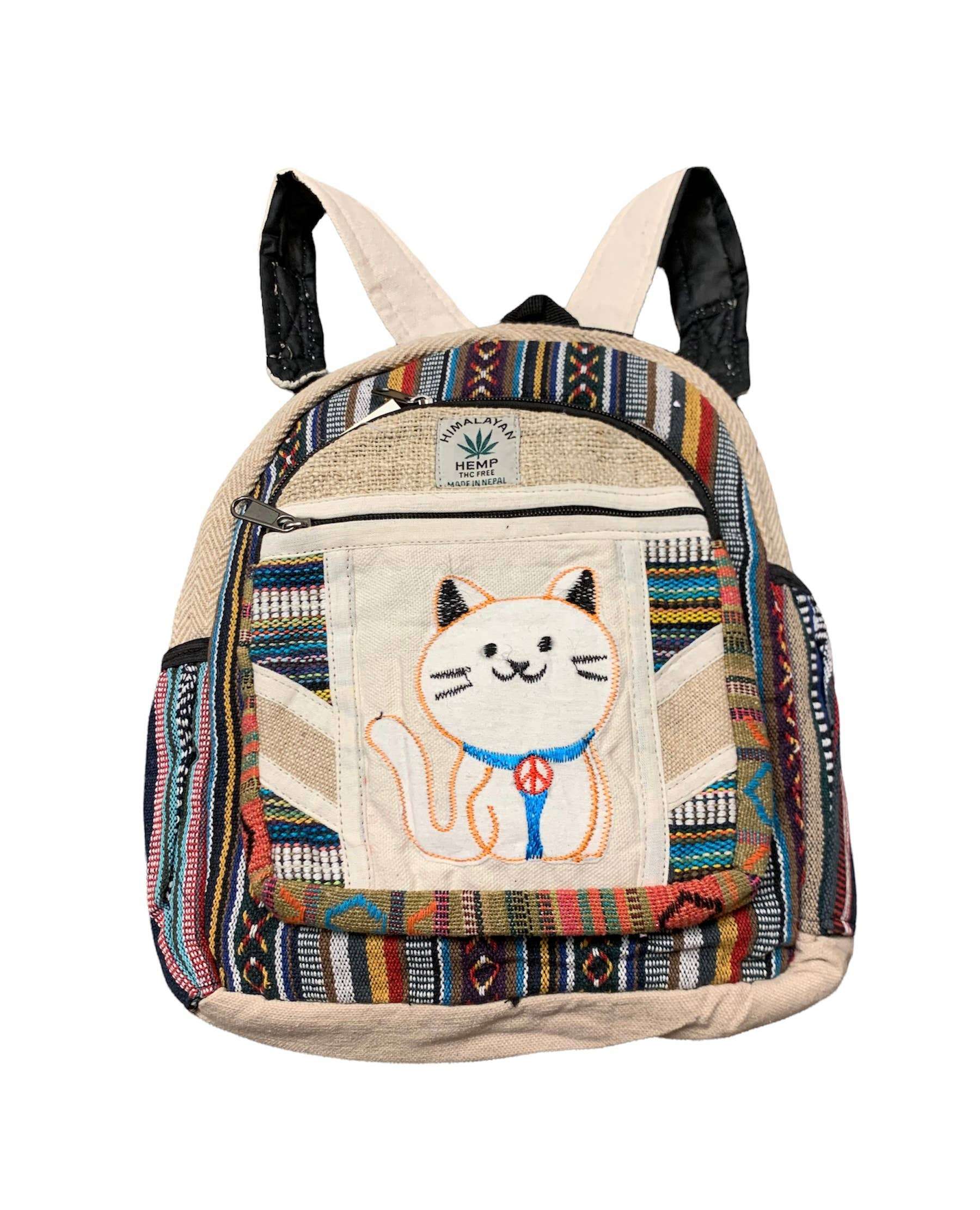 Cotton Hemp Cat  Mini Backpack