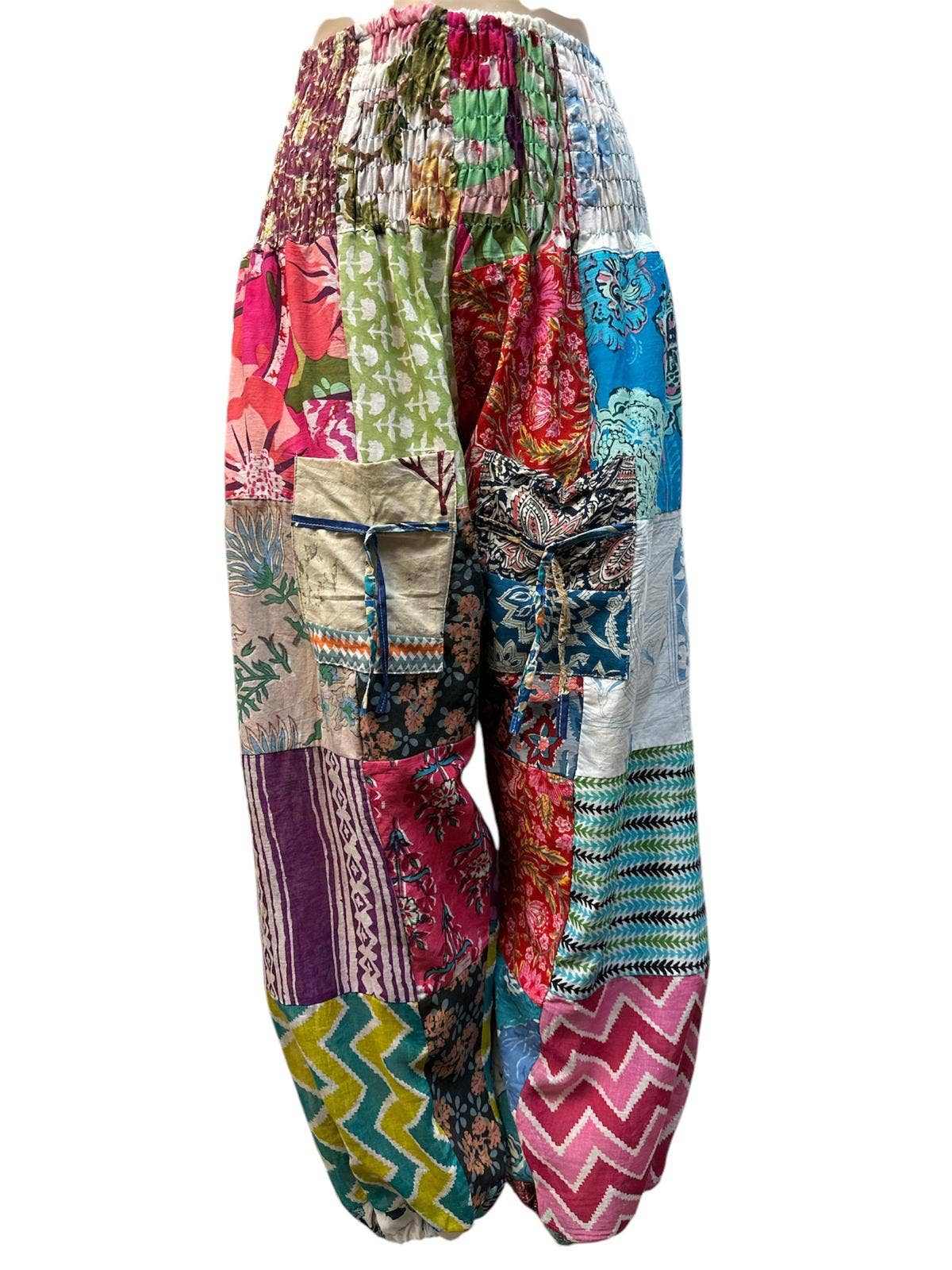 Colorful Patchwork Bobin Elastic Festival Pant with vibrant multi-color patterns and elastic waistband for comfortable fit