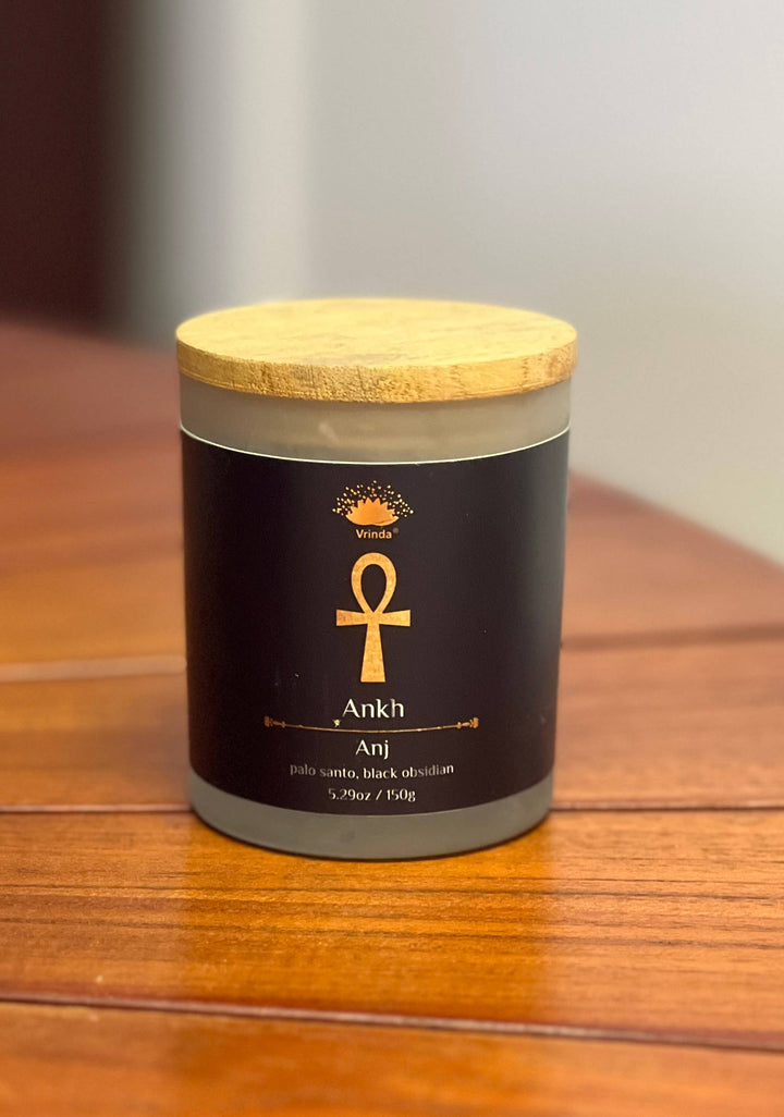 Ankh Ritual Candle with Black Obsidian and Palo Santo