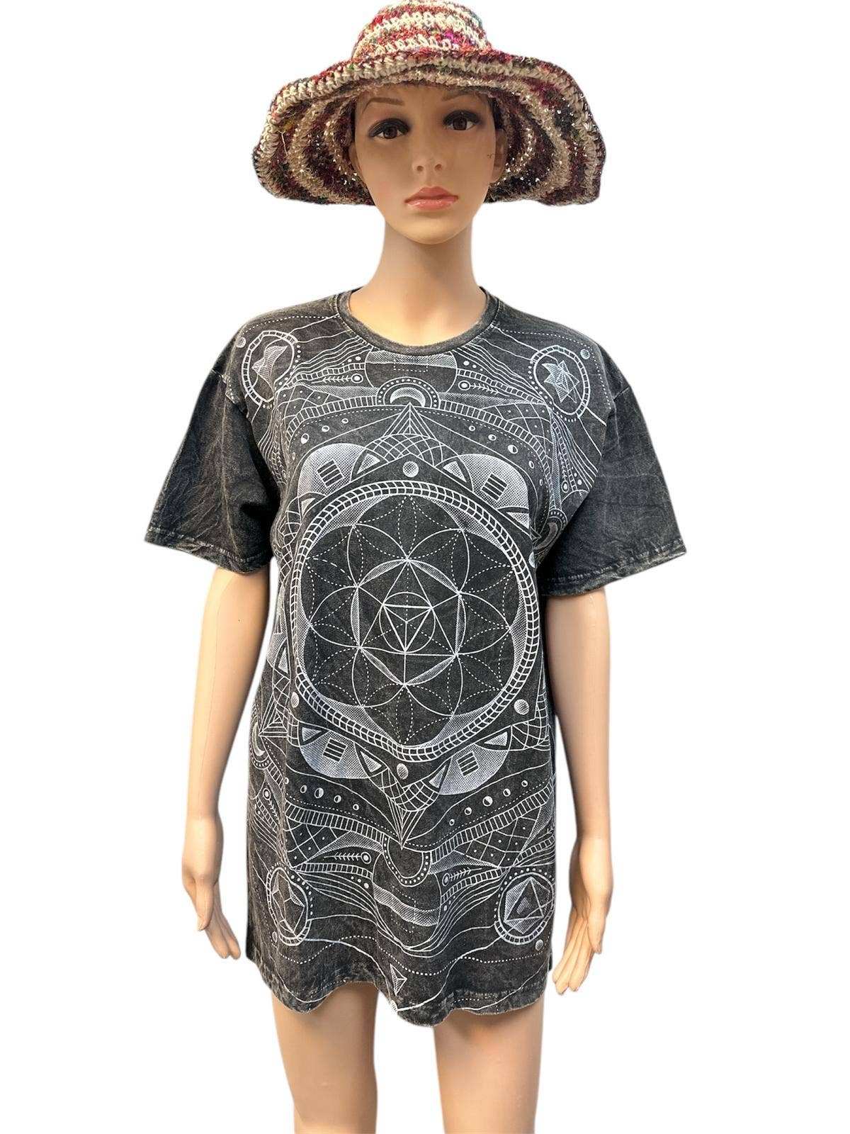Cotton Stonewash Round Neck Mandala T-shirt