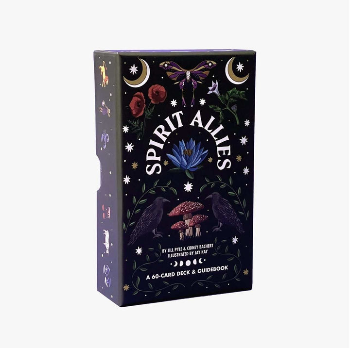 Spirit Allies Oracle Deck box featuring mystical illustrations of plants, animals, and celestial symbols.