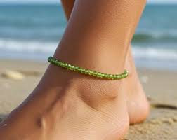 2mm Faceted Natural Peridot Anklet Stainless Steel Clasp - Joyous Prosperity