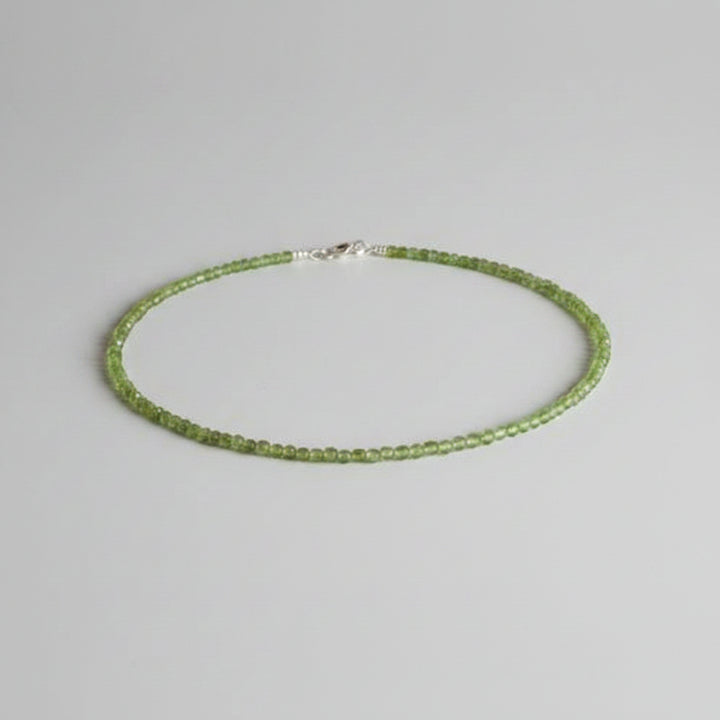 2mm Faceted Natural Peridot Anklet Stainless Steel Clasp - Joyous Prosperity