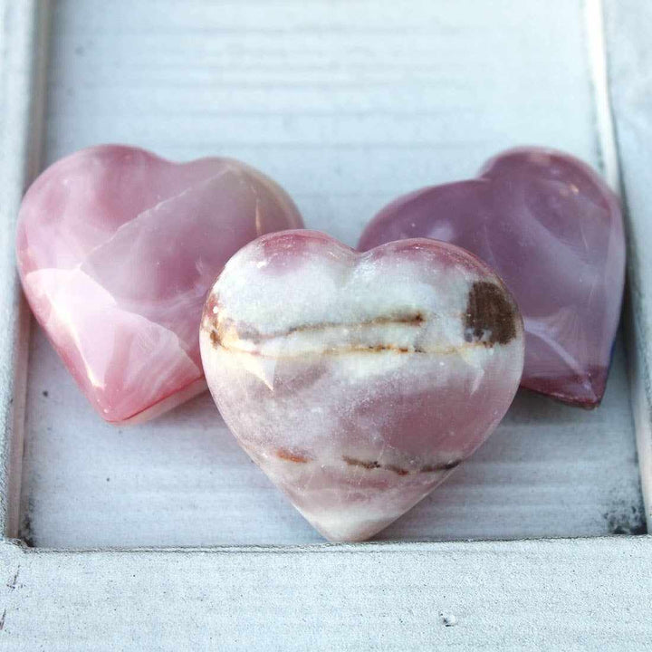 Pink Onyx Heart Crystal – 1.5" Polished Stone for Love, Healing &amp; Décor