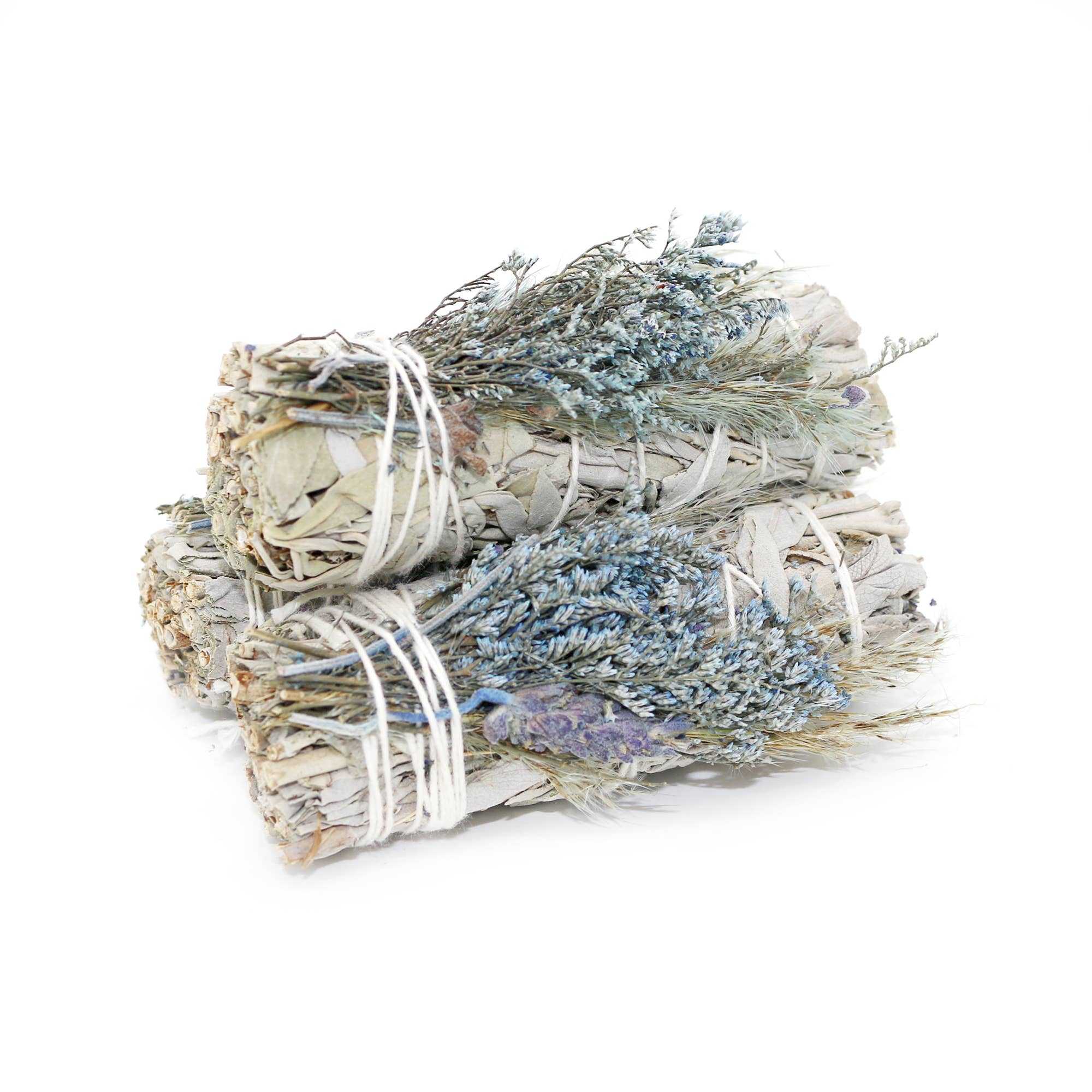 Blue Bouquet Floral White Sage Smudge Stick with Blue Flowers, 4-inch, Organic