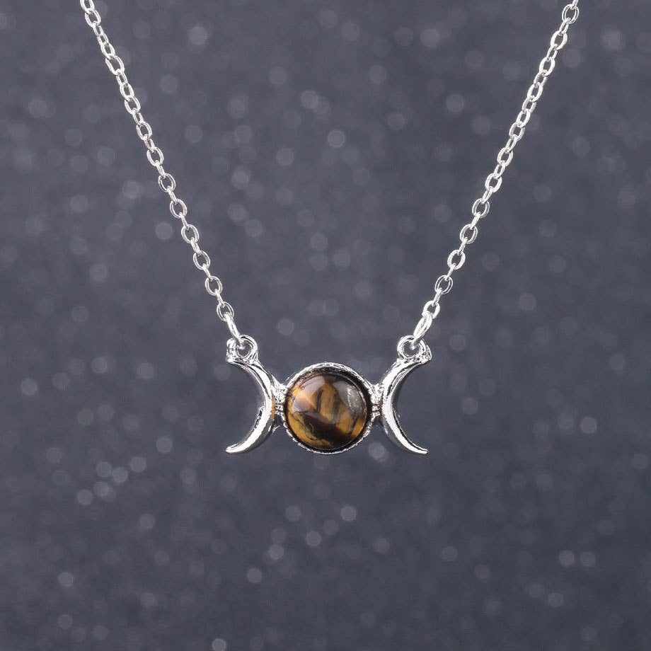 Tigers Eye Necklace - Triple Moon Design 18 Inch Length