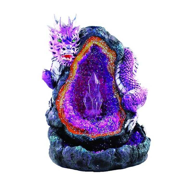 Purple East Dragon Backflow Burner with LED and crystal geode design for incense smoke waterfall effect