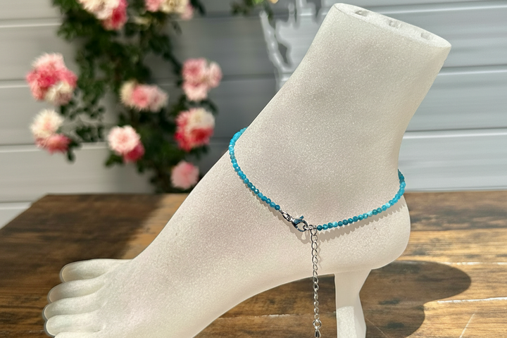 2mm Faceted Natural Apatite Anklet Stainless Steel Clasp - Motivation &amp; Progress
