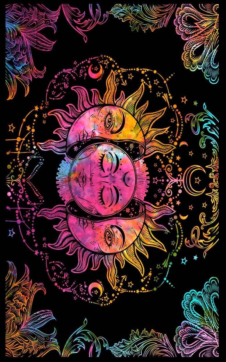 Three Face Sun and Moon Tapestry