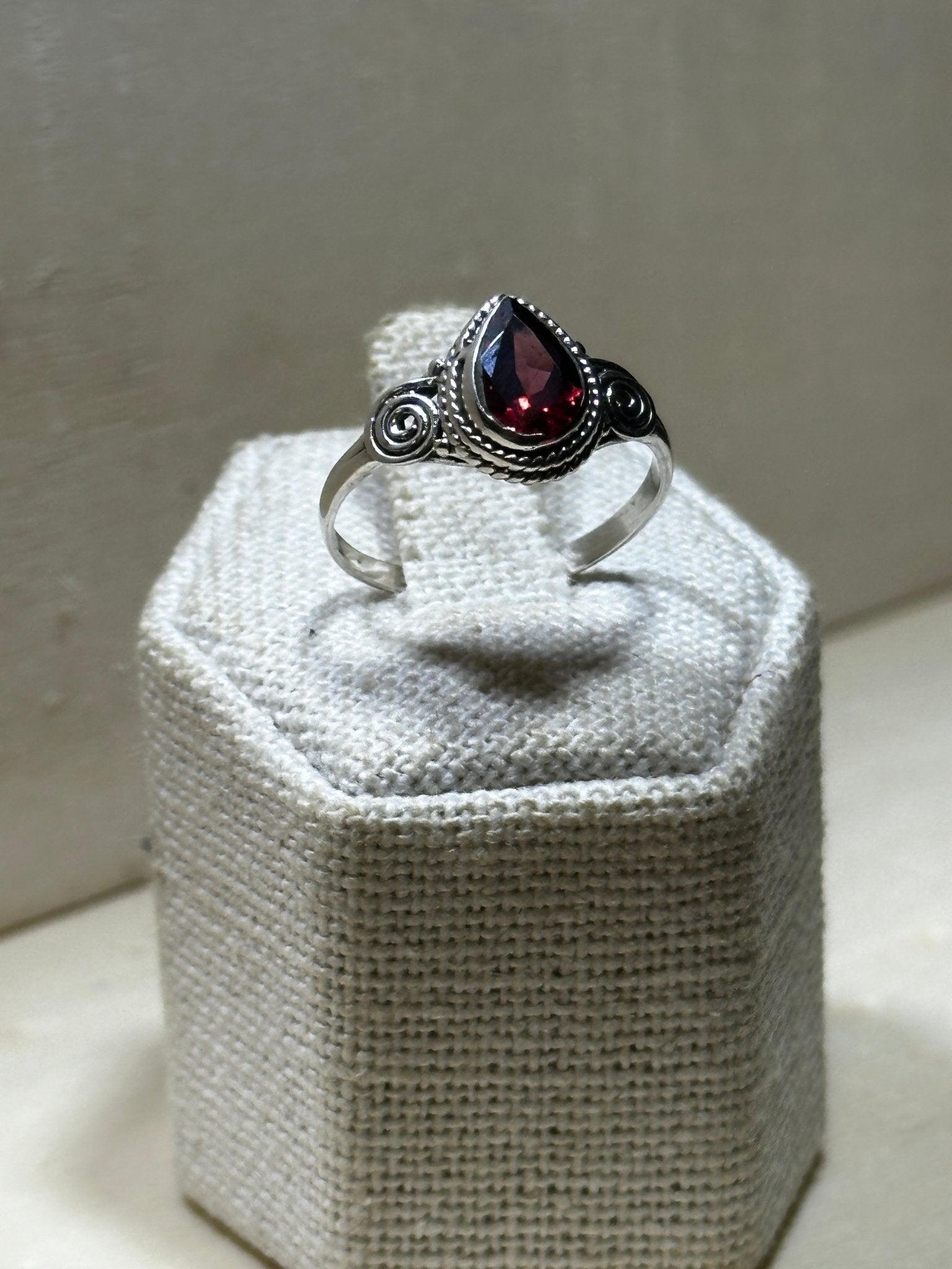 Garnet Faceted Tear Dainty Ring - Sacred Crystals Rings