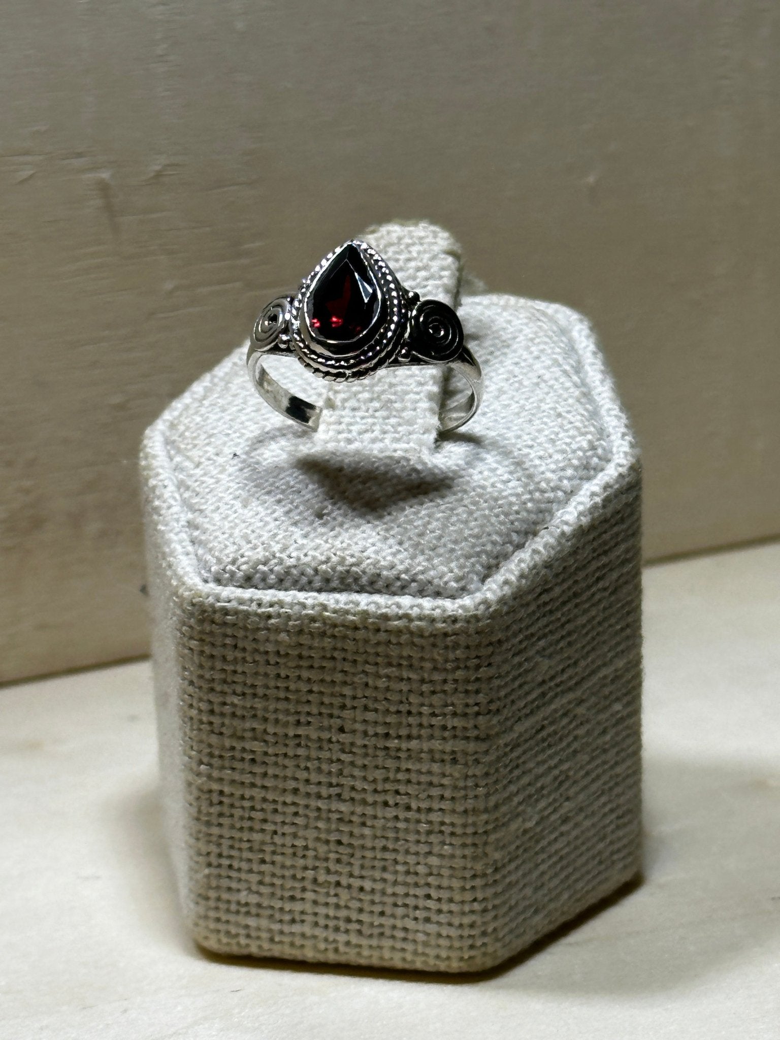 Garnet Faceted Tear Dainty Ring - Sacred Crystals Rings