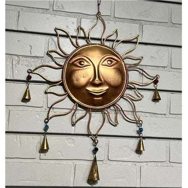 Golden Hanging Sun with Bells - Sacred Crystals Home Decor