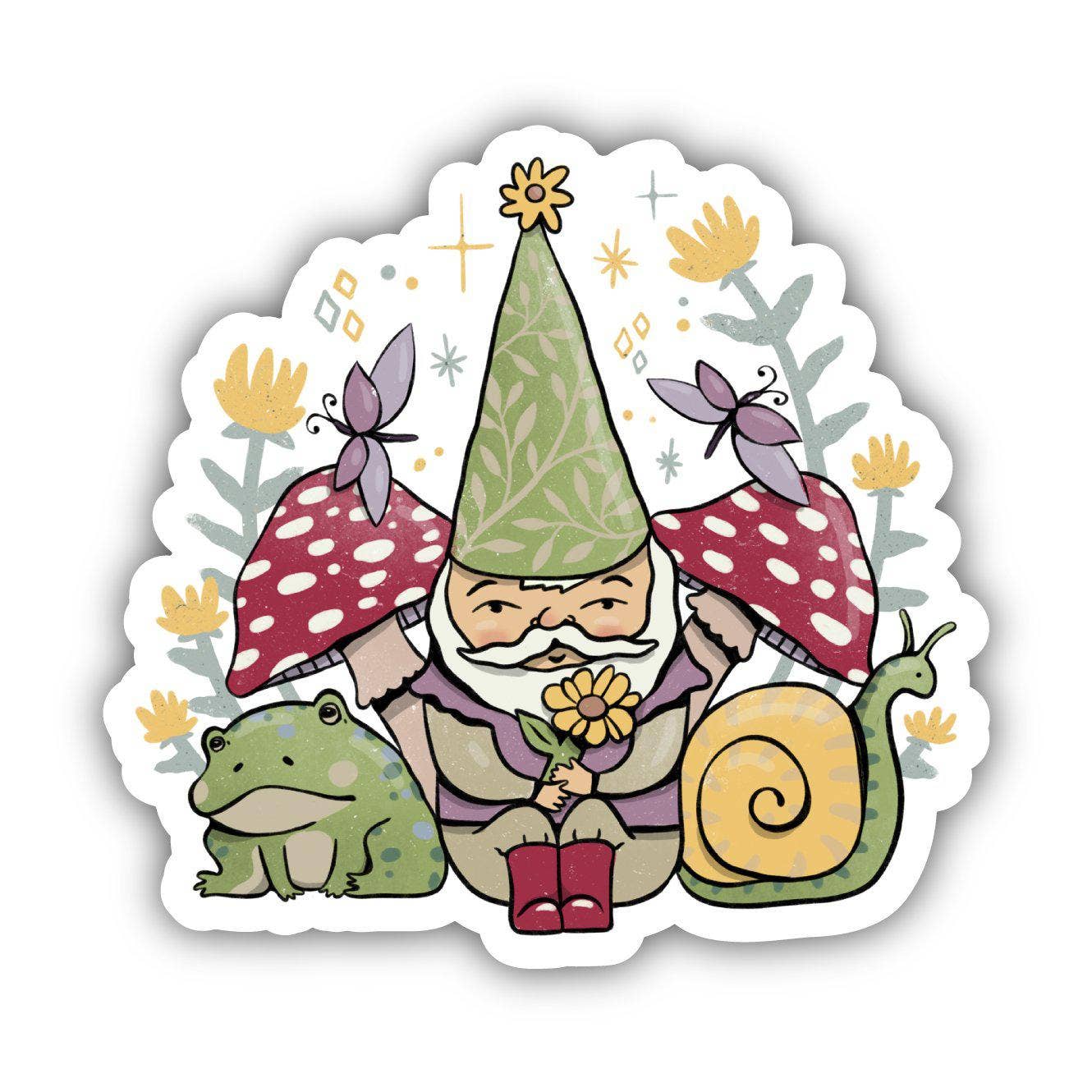 Green Elf and Frogs Fairytale Sticker - Sacred Crystals Stickers