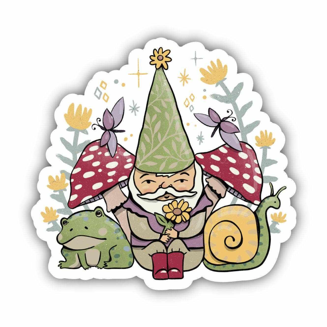 Green Elf and Frogs Fairytale Sticker - Sacred Crystals Stickers