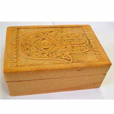 Hamsa Hand Wooden Box 4x6&quot; - Sacred Crystals Home Decor