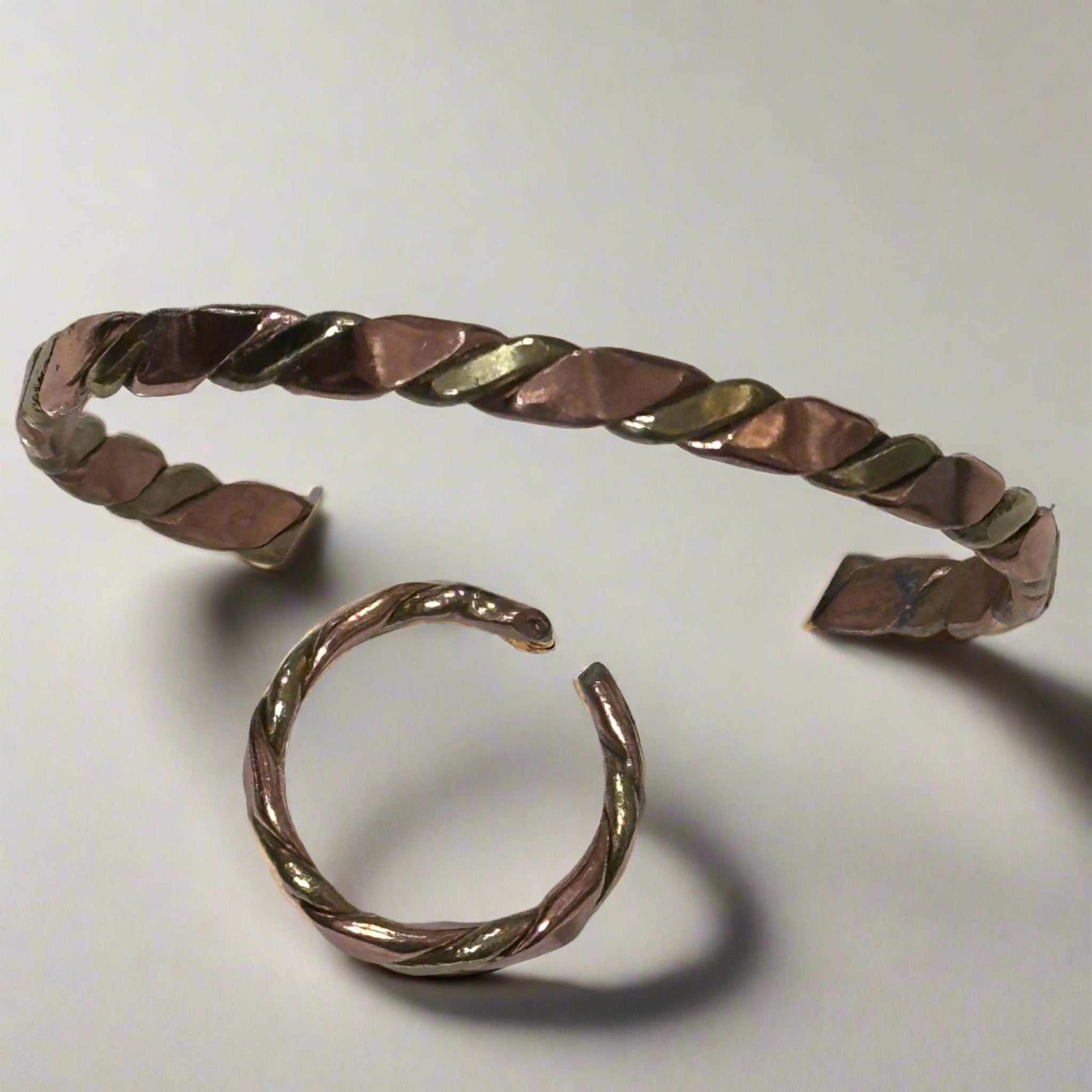 Handcrafted Copper Bangle and Matching Ring Set - Sacred Crystals Bracelets