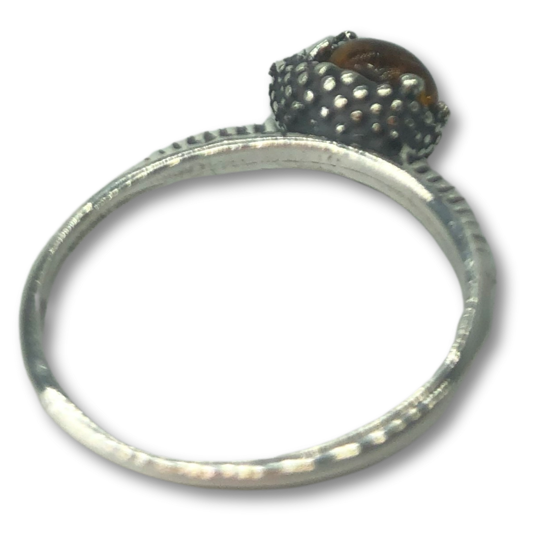 Baltic Amber Hedgehog Ring | Adjustable Fossilized Resin