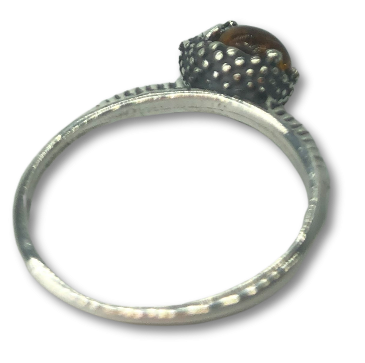 Baltic Amber Hedgehog Ring | Adjustable Fossilized Resin